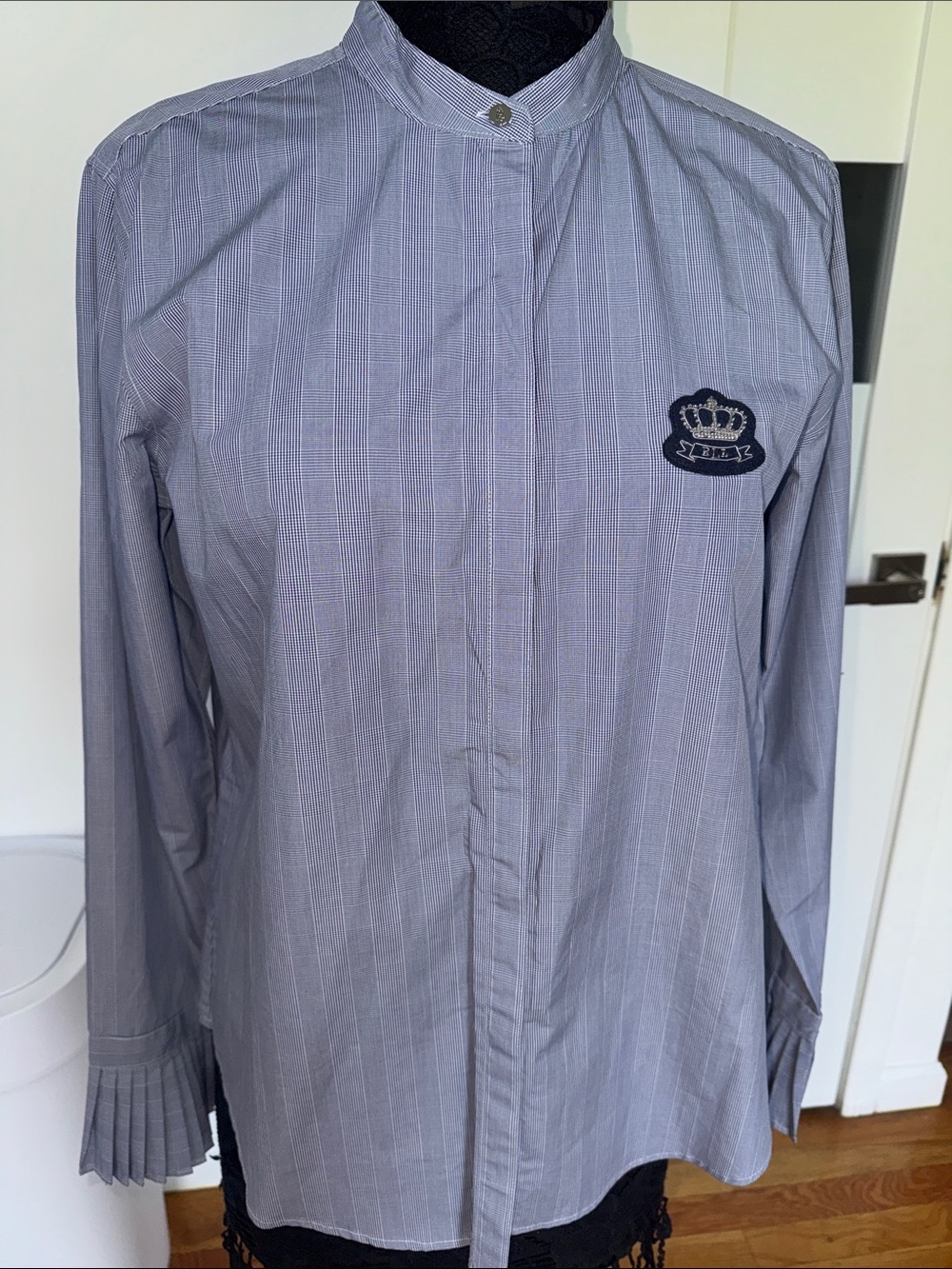 Ralph Lauren Light Blue Pinstripe Stand-Collar Dress Shirt